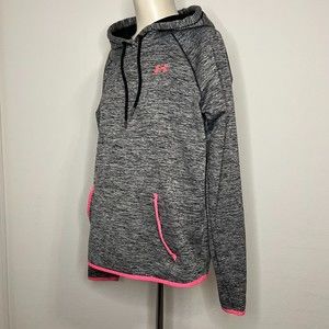 UNDER ARMOUR Storm 1 Cold Gear Kangaroo Hoodie thumb Holes Gray Pink Women SZ M